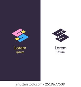 Um logotipo geométrico colorido com formas interligadas em rosa, azul e amarelo. Seu design moderno e nítido o torna ideal para tecnologia, marcas corporativas e projetos relacionados aos negócios.