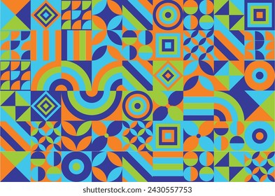 Colorful geometric minimal pattern artwork with simple shapes. Abstract pattern design for web banner, branding, business, wallpaper