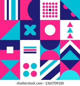 Colorful geometric minimalist artwork with simple shape and figure. Abstract vector pattern design for web banner, social media, branding package, fabric print, wallpaper, advertising.