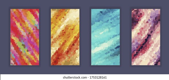 Colorful Geometric mosaic abstract background. Pattern with different shapes for Wallpaper, screen, mobile app, banner, flyer.