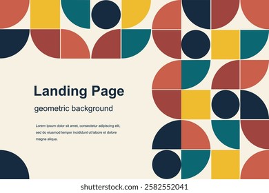 Colorful geometric mosaic landing page. Web page illustration with creative abstract shapes