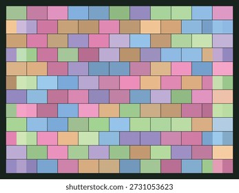 Patrón de mosaico geométrico colorido con vibrantes cuadrados pastel en un diseño de cuadrícula, estilo de diseño minimalista moderno con líneas limpias y composición simétrica, perfecto para fondos