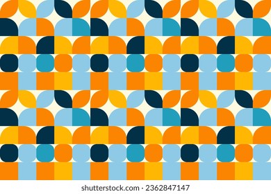 Colorful geometric mosaic seamless pattern illustration with creative abstract shapes. Modern scandinavian style background print. Trendy bright symbols and minimalist shape texture, geometry collage.