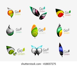 Colorful geometric nature concepts - abstract leaf logos, multicolored icons, symbol set. Vector illustration