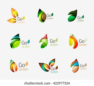 Colorful geometric nature concepts - abstract leaf logos, multicolored icons, symbol set. Vector illustration