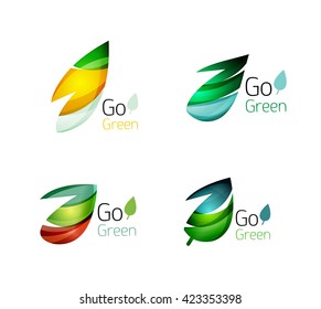 Colorful geometric nature concepts - abstract leaf logos, multicolored icons, symbol set. Vector illustration