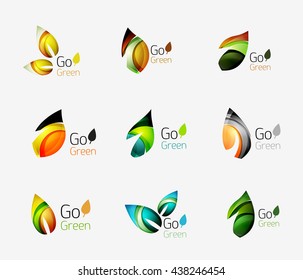 Colorful geometric nature concepts - abstract leaf logos, multicolored icons, symbol set. Vector illustration