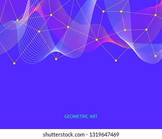 colorful geometric network lines on blue background for brochure banner and publication