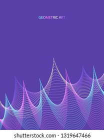 colorful geometric network wave lines on violet background for brochure banner and publication