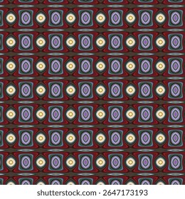 Colorful geometric optical pattern featuring vibrant red, purple, and yellow tones in a symmetrical layout. Ideal for digital backdrops, print designs, or fashion textiles.