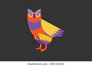 Colorful geometric owl illustration with tribal patterns on a dark background. A modern, abstract, and artistic wildlife-inspired design perfect for branding and decoration.