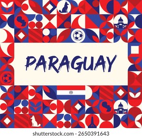 Colorful Geometric Paraguay Banner with Cultural Symbols and Flag Elements