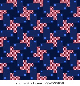 Colorful geometric pattern abstract checkered background. Modern fashion pink, blue, white color fabric design textile swatch allover print block. High resolution image digital illustration vector art