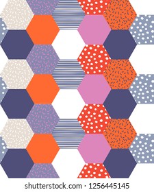 Colorful Geometric pattern. Abstract Pentagon background with hand drawn line stripe and polka dot Vector illustration.design for fashion , fabric,and all prints 