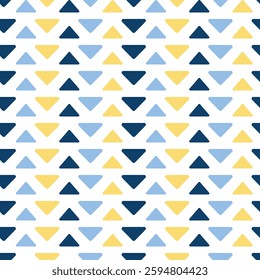 Colorful geometric pattern with blue and yellow triangles arranged in a vibrant design