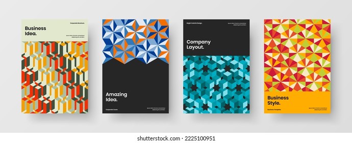 Colorful geometric pattern brochure layout bundle. Fresh book cover design vector concept collection.
