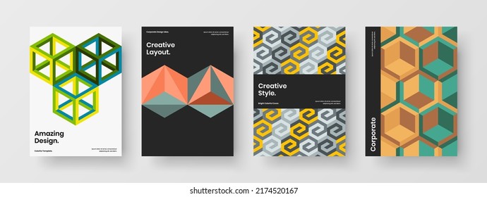 Colorful geometric pattern corporate cover illustration bundle. Clean banner design vector layout collection.