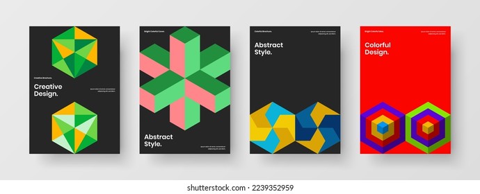 Colorful geometric pattern corporate cover template bundle. Fresh banner A4 vector design layout collection.
