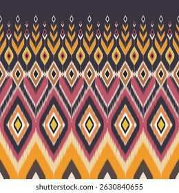 Colorful geometric pattern with diamond shapes and abstract floral motifs