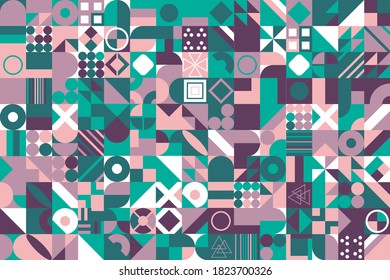 Colorful geometric pattern with different shapes. Modern creative texture, minimal flat style. 