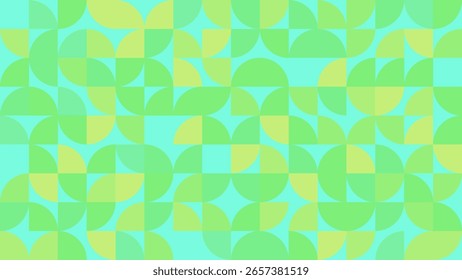 colorful geometric pattern features curved shapes in various shades of green and blue, creating a vibrant and fresh visual effect suitable for various design projects.