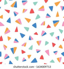 Colorful geometric pattern with flying paper plane like doodle triangles on white background. Surface pattern design. for fabric, wallpaper, scrapooking, cards, backgrounds, banners.