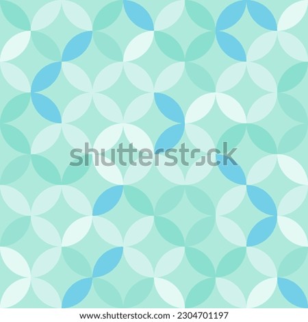 Colorful geometric pattern. Interconnecting circles and ovals abstract retro fashion texture. Seamless pattern. Mint green and blue.