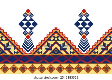 Colorful geometric pattern with intricate designs and vibrant colors. Ideal for textiles or backgrounds.