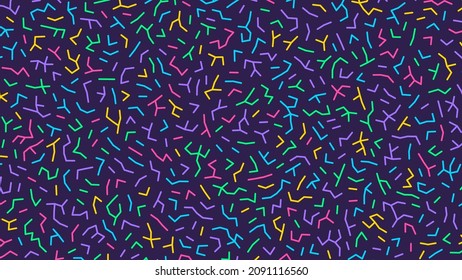 Colorful geometric pattern with lines in different shapes. Trendy memphis style. Vector background