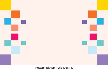 Colorful geometric pattern with pixel-like squares on a soft pastel background. Ideal for creative templates, modern digital designs, and playful abstract layouts.