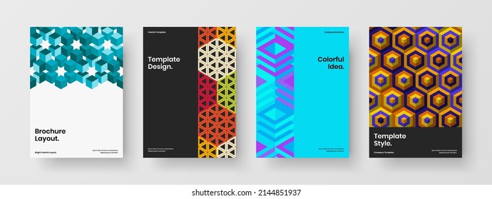 Colorful geometric pattern placard illustration set. Premium catalog cover A4 vector design layout collection.