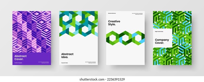 Colorful geometric pattern presentation illustration set. Isolated poster A4 design vector template collection.