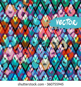Colorful geometric pattern seamless on a leopard spots. Colors spots of animals seamless template on a dark blue background. Watercolor effect layers