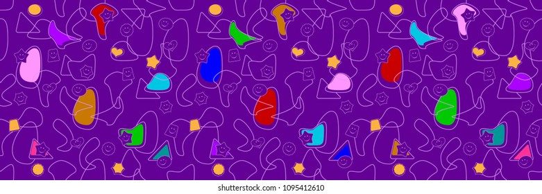 Colorful Geometric Pattern with Smiley Emoticons. Emoji Design for Print. Vector Illustration