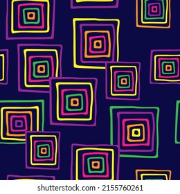 Colorful geometric pattern of spiral squares for wallpaper or fabric or paper in doodle style