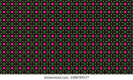 Colorful Geometric Pattern with Symmetrical Abstract Floral Designs on Dark Background