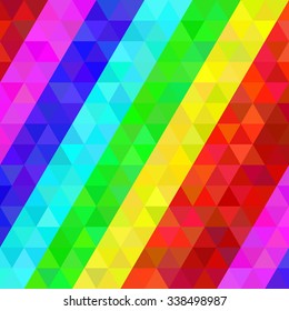 Colorful geometric pattern of triangles in rainbow colors 