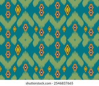 Colorful geometric pattern with vibrant shapes and textures. Ideal for textiles or wallpapers.