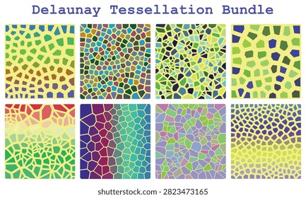 Colorful geometric patterns featuring various shapes in vibrant Delaunay tessellation bundles