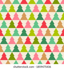 Colorful geometric pine trees seamless pattern for christmas and new year background.