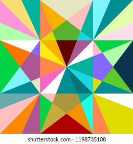 Colorful geometric plaid. Polygon pattern with bright triangles. Autumn textile collection. Blue, green, yellow.