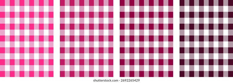 Farbige geometrische plaid nahtlose Muster gesetzt. Traditionelle quadratische Gingham-Hintergrundkollektion. Geprüfte Tapete Druck, Checker Mosaik Gitter Tartan Textur Bundle.