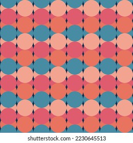 Colorful geometric polka dots vector pattern, seamless repeat design. Trendy minimal layered style. Great for fabrics, greeting cards, gift wrapping paper, web page backgrounds, surfaces