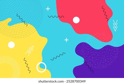 Colorful geometric pop art background with wave pattern. overlay geometric design of trendy Memphis 80s-90s style