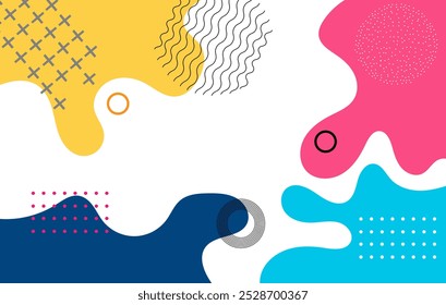 Colorful geometric pop art background with wave pattern. overlay geometric design of trendy Memphis 80s-90s style