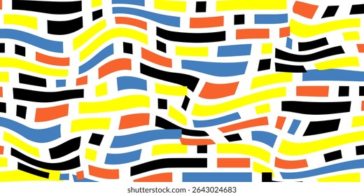 Colorful geometric poster. Checkered with colored geometric shapes. Modern abstract promotional flyer background vector illustration. Geometric poster template, neo brochure pattern. Vector