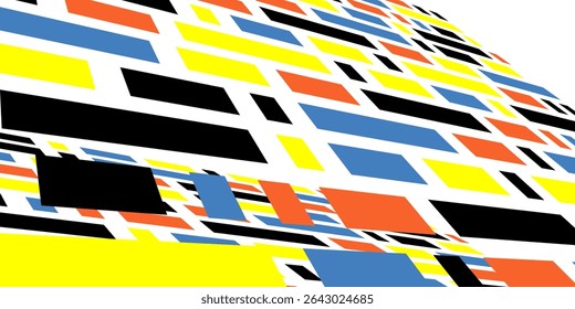 Colorful geometric poster. Checkered with colored geometric shapes. Modern abstract promotional flyer background vector illustration. Geometric poster template, neo brochure pattern. vector