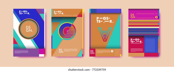 Colorful geometric poster and cover design. Minimal geometric pattern gradients backgrounds. Eps10 vector.