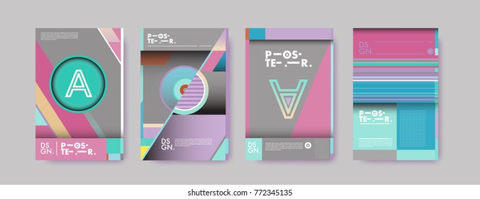 Colorful geometric poster and cover design. Minimal geometric pattern gradients backgrounds. Eps10 vector.