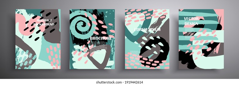 Colorful geometric poster. Grid with colored geometric shapes. Modern abstract advertising flyers background vector illustration set. Geometric poster template, brochure
